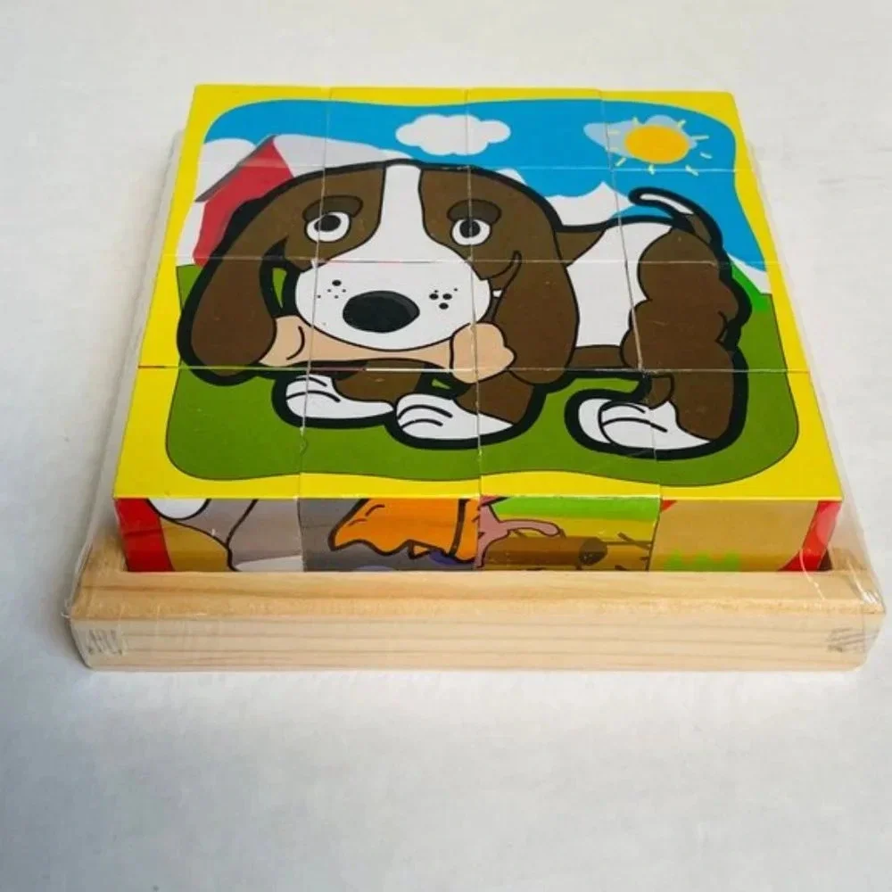 6 in 1 Cube Puzzle Puppy Dog Fish Rabbit Bird Turtle Cat Animal Kids‎ Toy Zigsaw